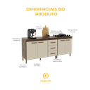 Ver imagem 5 de Kit 2 Balcões Modulados Gabinete Pia 120cm e Cooktop 70cm com Tampo Lisboa Fidelitá Noce/Off-White