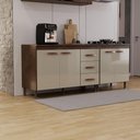Ver imagem 1 de Kit 2 Balcões Modulados Gabinete Pia 120cm e Cooktop 70cm com Tampo Lisboa Fidelitá Noce/off-white