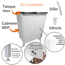 Tanque de Lavar Roupa Inox 35 Plus Gabinete 2 Portas Montado - 3