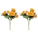 Ver imagem 1 de Jogo Buquê Mini Rosas Pêssego 5 Flores Folhagens Realistas 2 Unidades 30cm