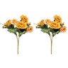 Jogo Buquê Mini Rosas Pêssego 5 Flores Folhagens Realistas 2 Unidades 30cm - 1