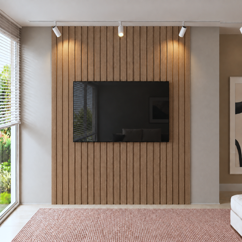 Painel para TV até 85 Polegadas Ripado MDF 270cmx240cm Moldufama Imbuia