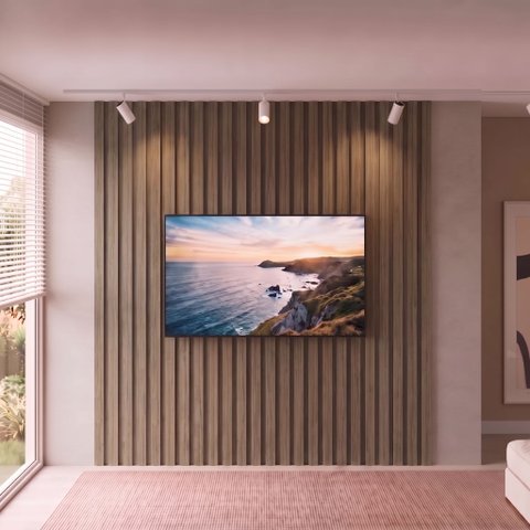 Painel para TV até 85 Polegadas Ripado MDF 270cmx240cm Moldufama Imbuia