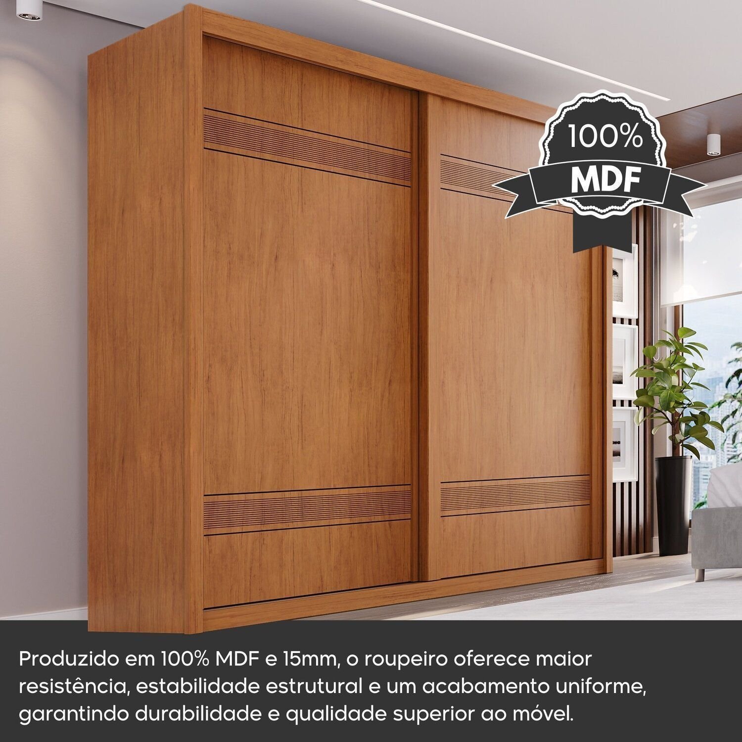 Guarda-Roupa Casal 2 Portas de Correr 3 Gavetas MDF Pietro Laranja