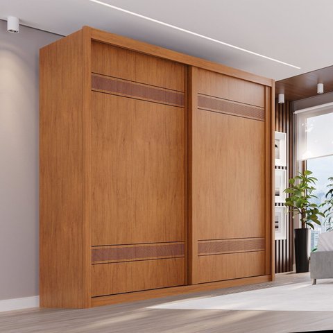 Guarda-Roupa Casal 2 Portas de Correr 3 Gavetas MDF Pietro Laranja/Rubi