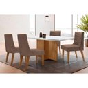 Ver imagem 1 de Sala Jantar Mesa Berlim Tampo C/ Vidro Curvo 90cm+4 Cadeiras Maldivas Madeira Naturale/off White -