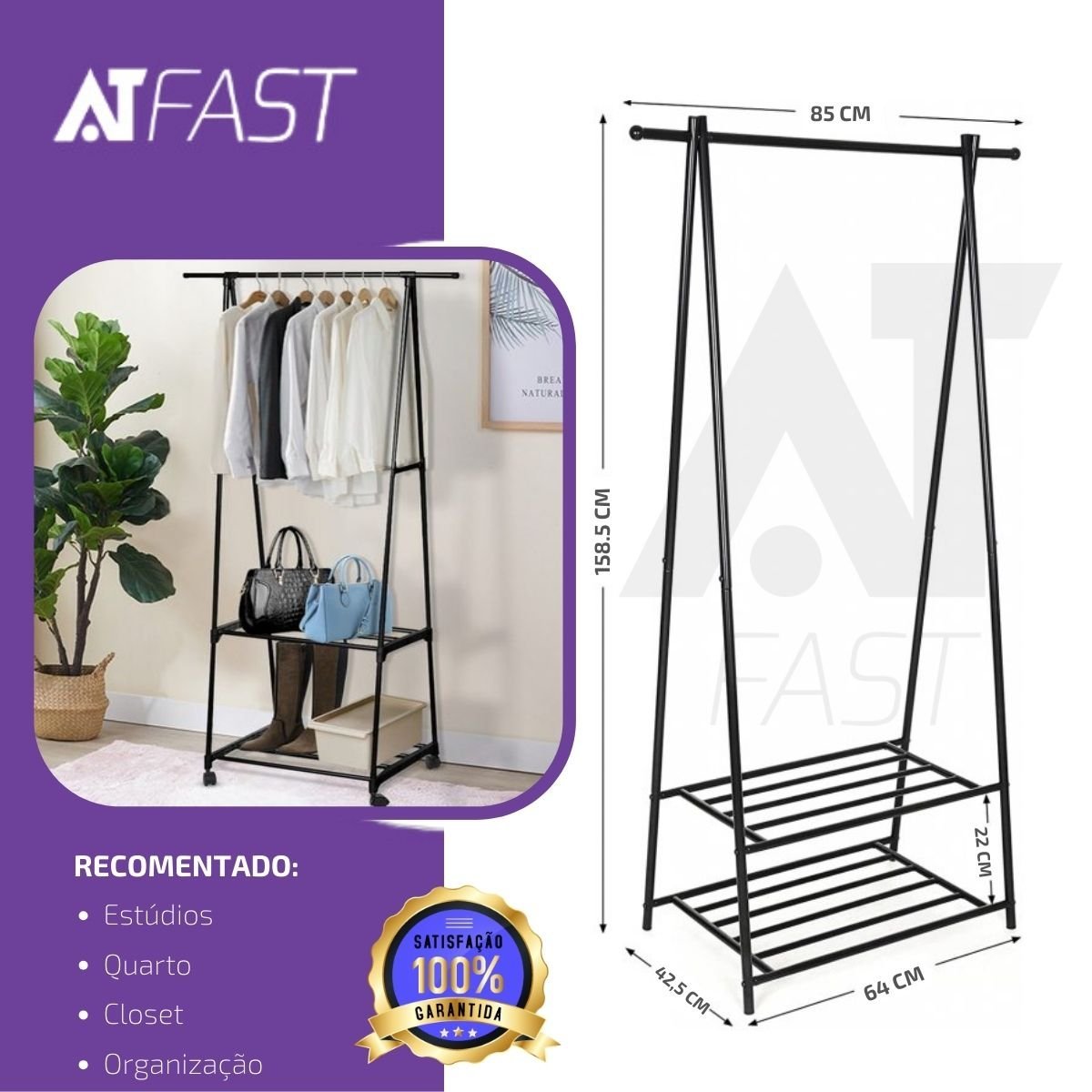 Arara de Roupa com Sapateira Cabideiro Chão Rack Organizado Cabideiro Organizador Arara Roupas - Pre - 3