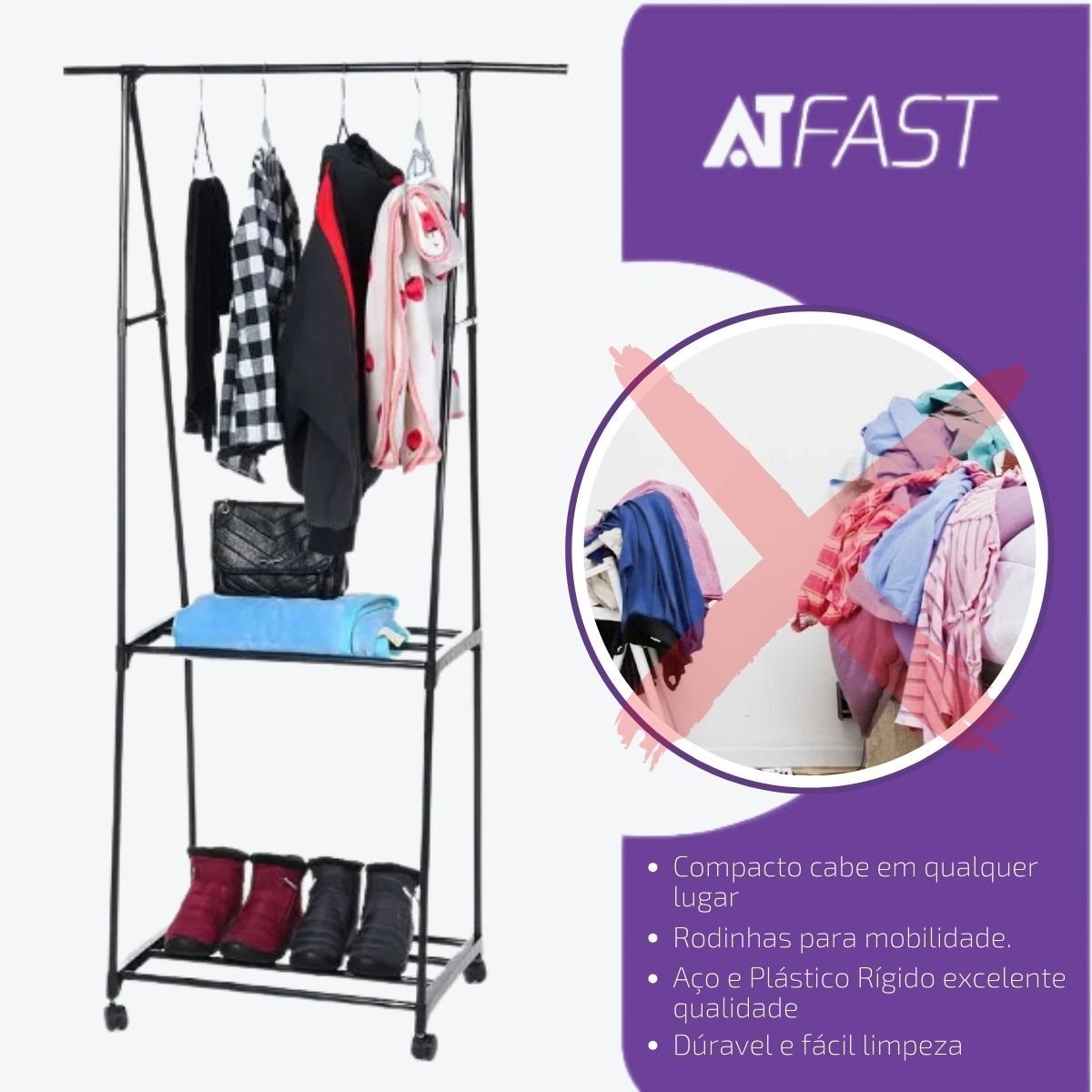 Arara de Roupa com Sapateira Cabideiro Chão Rack Organizado Cabideiro Organizador Arara Roupas - Pre - 2