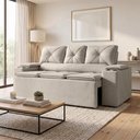 Ver imagem 1 de Sofá com Porta Copos Retrátil e Reclinável Siena 2,05m Velosuede - Netsofas - Bege
