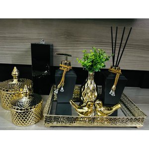 Kit Lavabo Completo Preto Gold Aroma Sabonete Porta Escovas