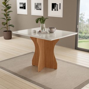 Mesa Jantar Retangular Luxo 120x80 Tampo Off com Vidro Pé Mdf
