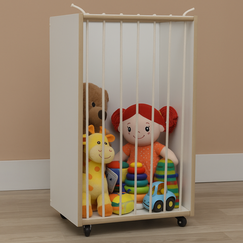 Organizador Infantil Cesto Multifuncional Rodinha Mdf Branco