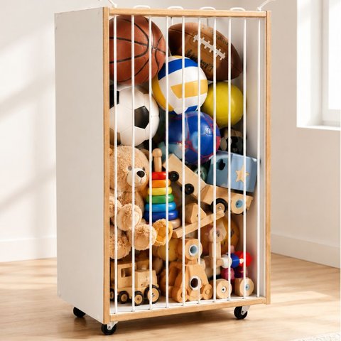 Organizador Infantil Cesto Multifuncional Rodinha MDF Branco