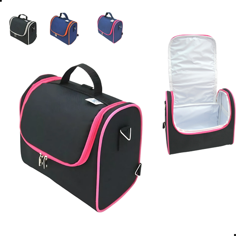 Lancheira Térmica Bolsa Frasqueira Lanche Frutas Escolar:preto com Rosa