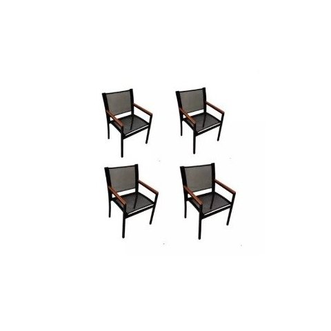 Kit 4 Poltronas Camilla Tela Sling Preto Alumínio