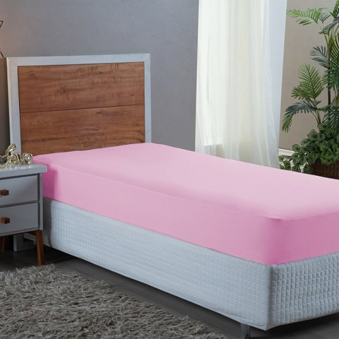 Lençol de Solteiro Avulso com Elástico Premium Micro Percal 400 Fios Liso Rosa