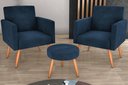 Ver imagem 1 de Kit 2 Poltronas + Puff Dallas Veludo Azul E433 - Matrix