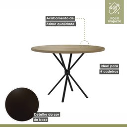 Mesa Redonda 4 Lugares 80cm Tampo Madeira Md02  - 5
