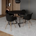 Ver imagem 1 de Mesa Jantar Industrial Preta 110cm Redonda Base V Ferro Preto com 4 Poltronas Pretas Madeira Preto