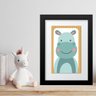 Quadro Infantil Safari Hipopótamo- 60x48cm:moldura Preta - 1