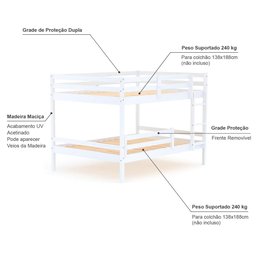Beliche Casal Casal Dreams com Grade de Proteção Madeira Maciça Branco Megamobilia - 4