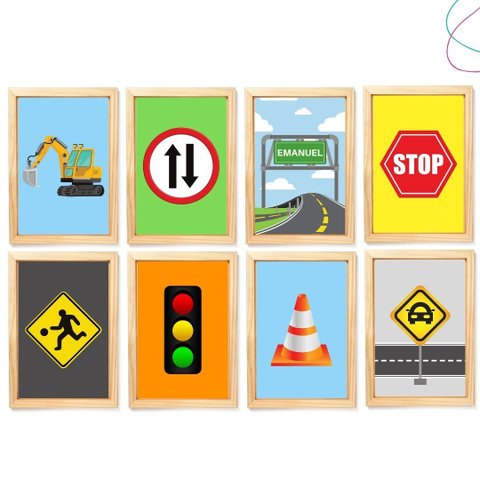 Kit 8 Quadros Decorativos Infantil Carros: Pinus
