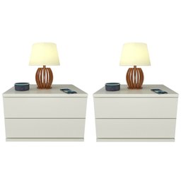Kit 2 Mesas de Cabeceira 2 Gavetas 40 Cm Mdf Branco - 1
