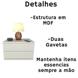 Kit 2 Mesas de Cabeceira 2 Gavetas 40 Cm Mdf Branco - 3