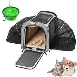 Kit Bolsa Pet Expansivel Transporte Viagem Cabine Cachorros e Gatos Cinza + 2 Comedouros - Duke & Di - 1