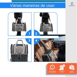 Kit Bolsa Pet Expansivel Transporte Viagem Cabine Cachorros e Gatos Cinza + 2 Comedouros - Duke & Di - 6