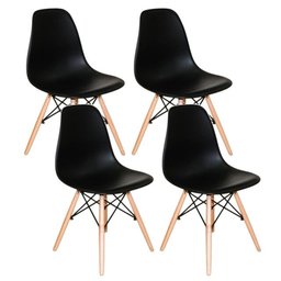 Kit 4 Cadeiras Charles Eames Eiffel Dsw Wood Preto - 1