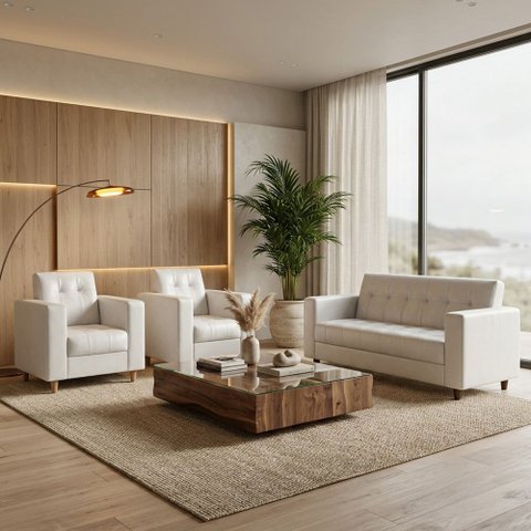 Sofá 3 Lugares com Kit 2 Poltronas Arezzo Sintetico PU D03 - D'Rossi