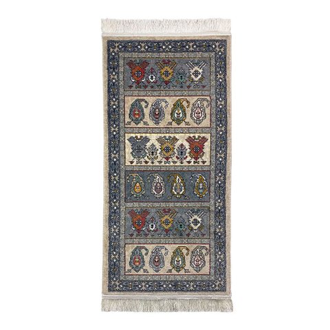 Tapete Persa Iraniano Bege com Azul Ideal para Quarto e Hall de Entrada 0,50x1,00cm
