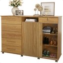 Ver imagem 3 de Cômoda 6 Gavetas 2 Portas Correr Rodizios - Freijó