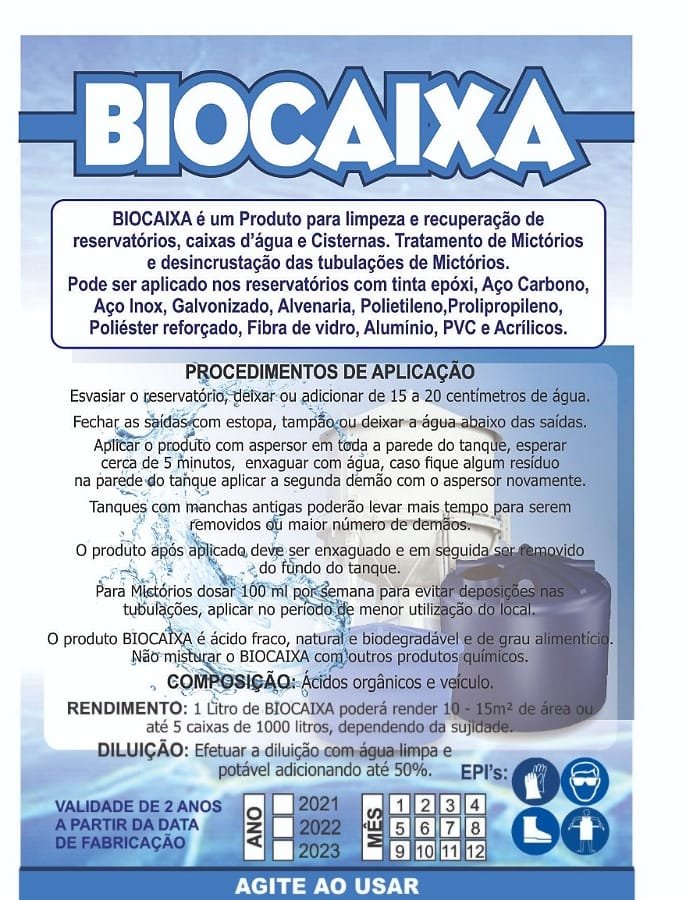 BIOCAIXA REMOVEDOR DE INCRUSTAÇÕES DAS PAREDES DE CAIXA D'ÁGUA, CISTERNAS, RESERVATÓRIOS, TUBULAÇÕES - 4