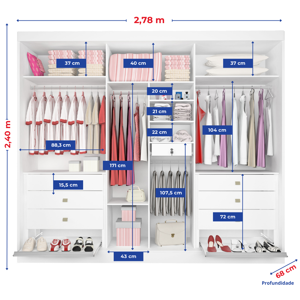 Guarda Roupa Casal MDF 6 Portas 6 Gavetas 1 Gaveta com Chave Dobradiça Slow Zeus Plus - 4