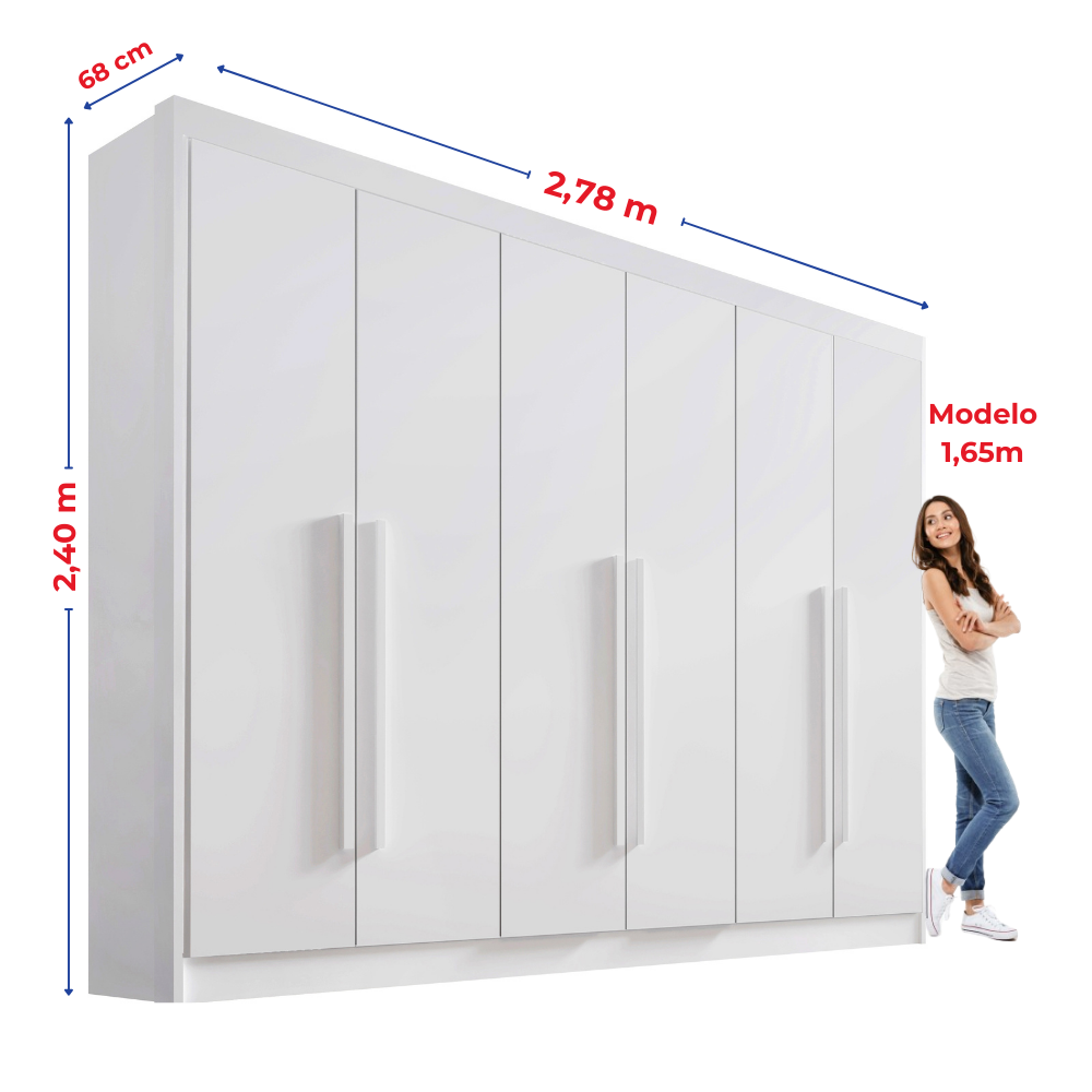 Guarda Roupa Casal MDF 6 Portas 6 Gavetas 1 Gaveta com Chave Dobradiça Slow Zeus Plus - 5