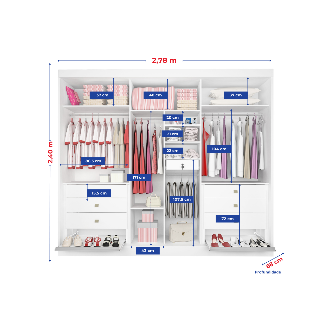 Guarda Roupa Casal 6 Portas 6 Gavetas e 1 Gaveta com Chave