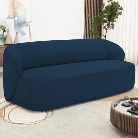 Sofá Heidy Orgânico 2 Lugares Fixo 170cm Azul Veludo para Sala de Estar Lyam Decor