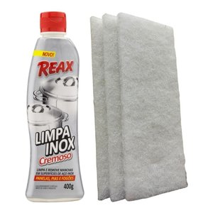Limpa Inox Reax Nobel Cremoso 400g + 03 Und Fibra Branca