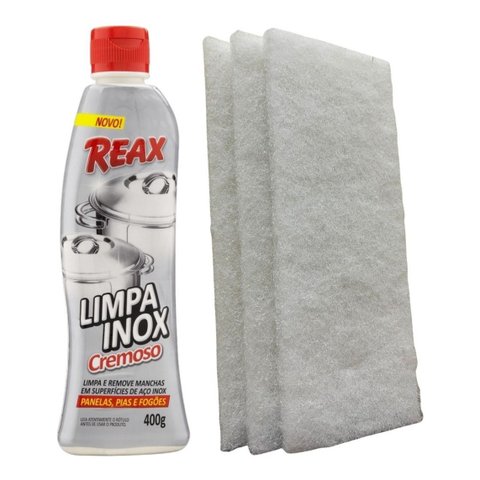 Limpa Inox Reax Nobel Cremoso 400g + 03 Und Fibra Branca