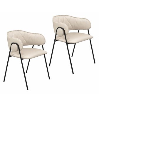 Kit 2 Cadeiras Yara Estofada Luxo Sala de Jantar Design Moderno:Bege