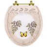 Assento Sanitário Poliester Oval Biscuit Decorado Borboleta Amarela com Ferragem Dourada - 1