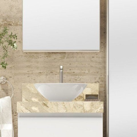 Lavatório em Porcelanato para Banheiro 60cm para Cuba de Apoio Bege/Travertino Blu