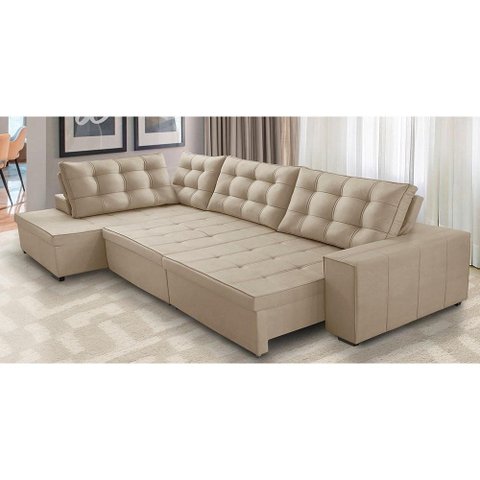 Sofá de Canto Esquerdo Jacke Retrátil e Reclinável com Molas Suede 3,40x2,00 Adonai Estofados
