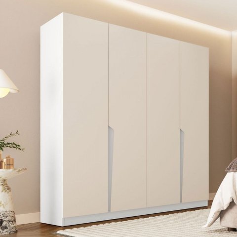 Guarda-roupa Casal Porto 4 Portas 4 Gavetas Branco/creme - Politorno