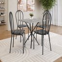 Ver imagem 1 de Conjunto Sala de Jantar Mesa Quadrada 70cm Tampo Granito com 4 Cadeiras Leia Preto/Silver/Ocre