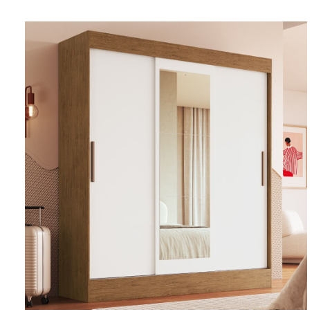Guarda Roupas Londres 3pts Correr 2gav 100% Mdf Off White/nogueira Cod: 676.032