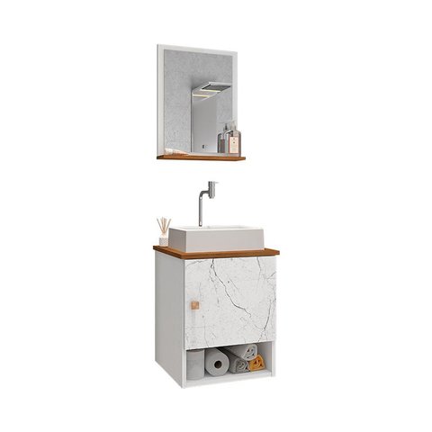 Conjunto de Banheiro com Gabinete 1 Porta e 1 Espelheira Lima
