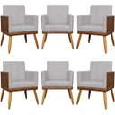 Ver imagem 1 de Kit 6 Poltronas Decorativas Lis Corino e Linho Cores Pé Palito 30 Cm Castanho